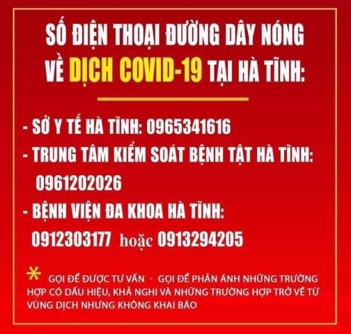 Số điện thoại đường dây nóng Sở y tế tỉnh Hà Tĩnh