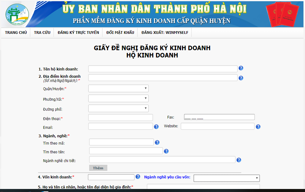 Giấy đề nghị đăng ký hộ kinh doanh cá thể Hà Nội
