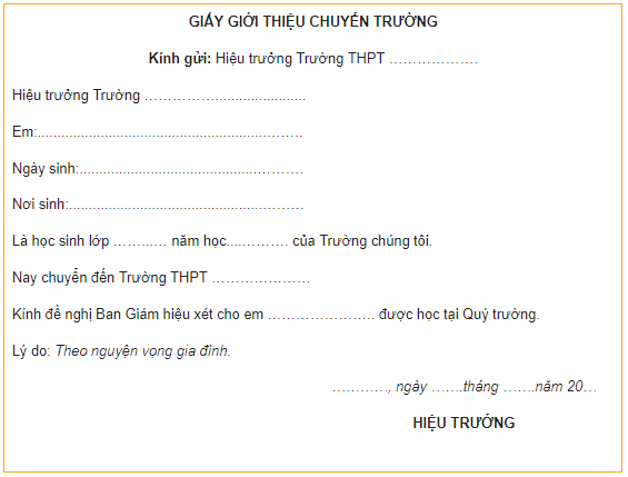 Mẫu giấy giới thiệu chuyển trường mới năm 2022