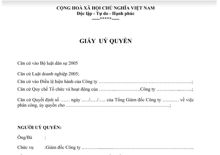 Thông báo chấm dứt giấy ủy quyền