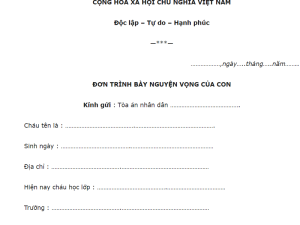 Đơn trình bày nguyện vọng nuôi con mới năm 2022