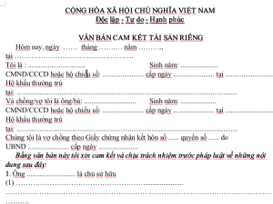 Mẫu văn bản cam kết tài sản riêng hộ gia đình mới năm 2022